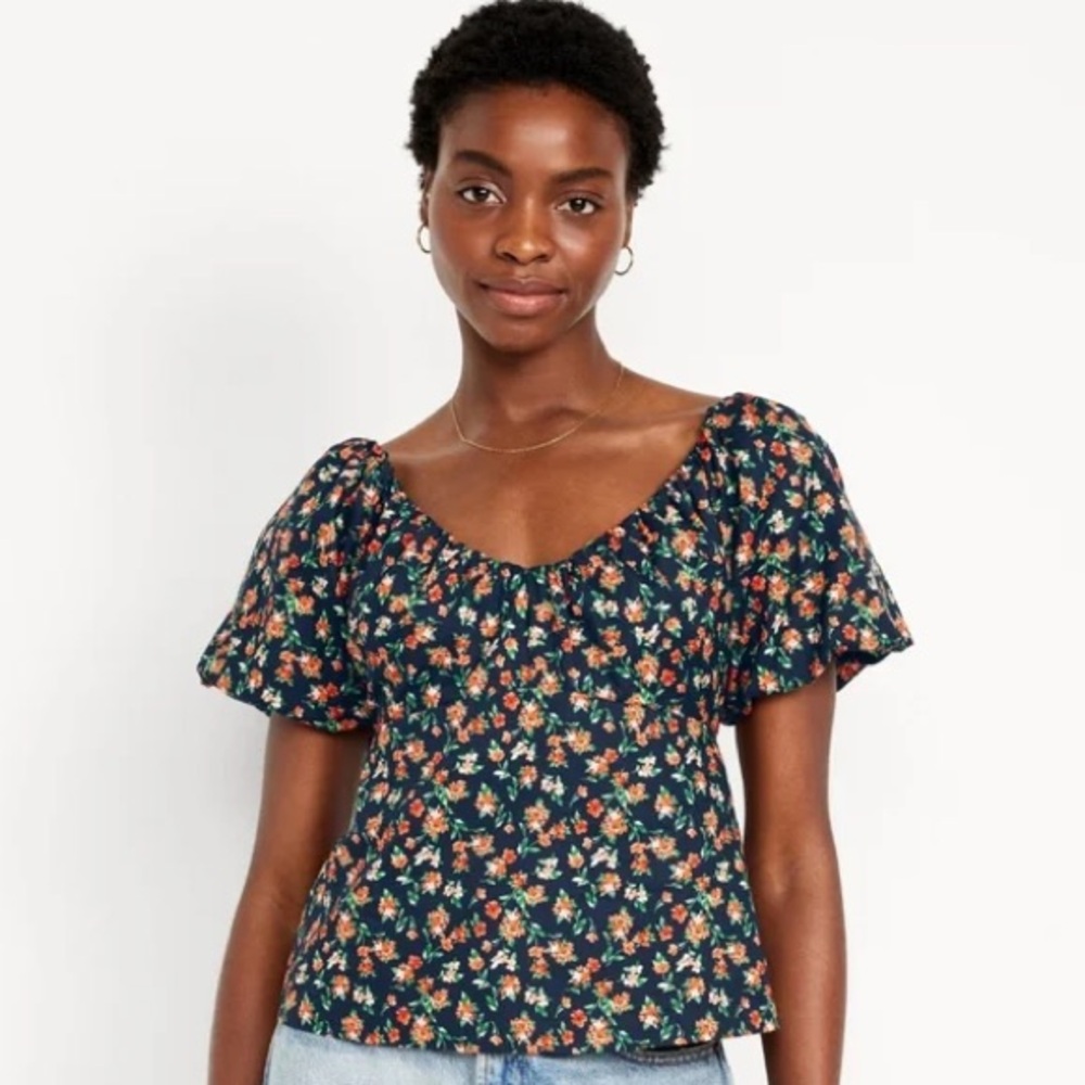 Old Navy Floral Puff Sleeves Top Sz 2X